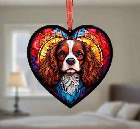 Cavalier King Charles Spaniel Stained Glass Effect Heart Suncatcher